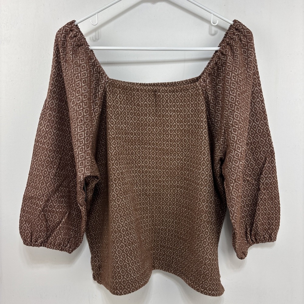 Falls Creek Womens 1X Boho Peasant Top Brown Cottagecore Milkmaid